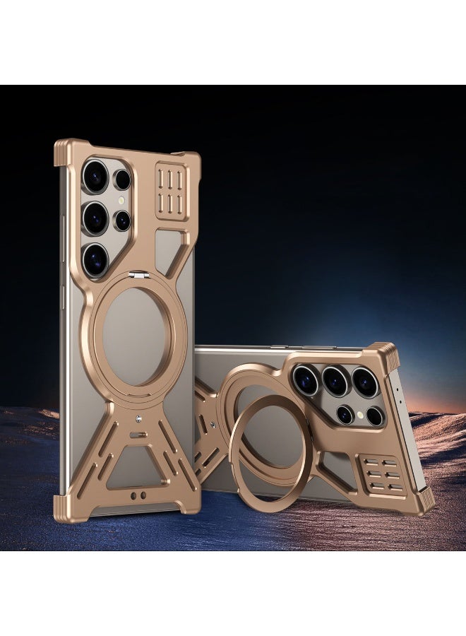 general Ultra-Durable Metal Frame Case for Samsung Galaxy S25 Ultra, Clear Back & Shockproof Design with 360° Rotating Kickstand, Sleek & Protective - Image 1