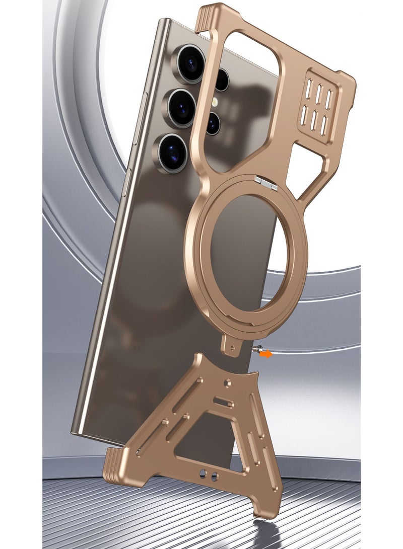 general Ultra-Durable Metal Frame Case for Samsung Galaxy S25 Ultra, Clear Back & Shockproof Design with 360° Rotating Kickstand, Sleek & Protective - Image 3