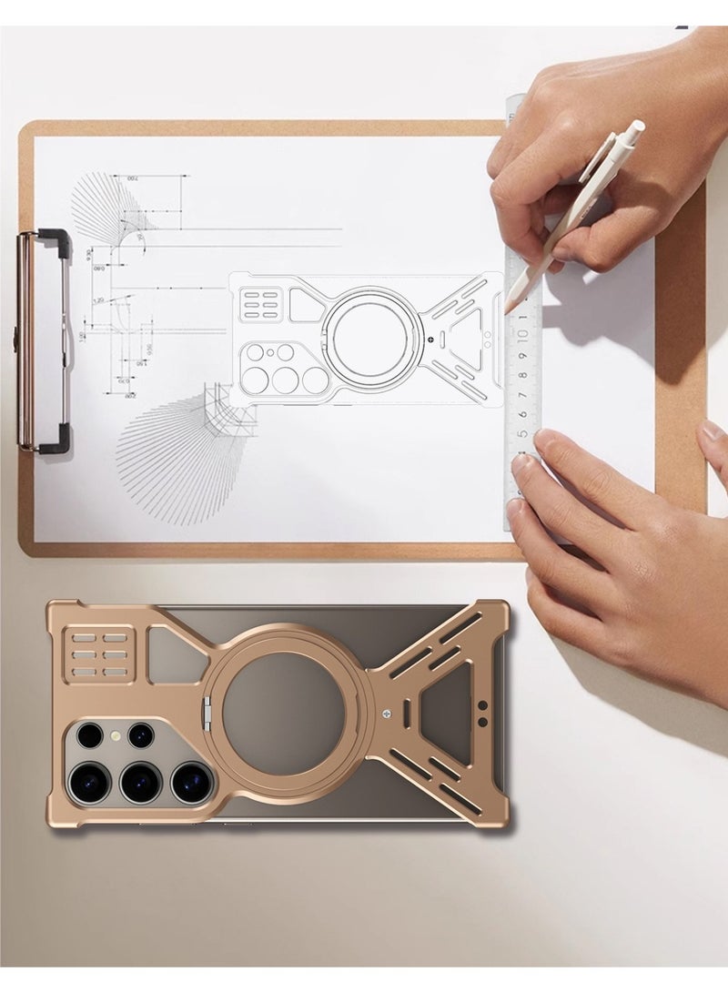 general Ultra-Durable Metal Frame Case for Samsung Galaxy S25 Ultra, Clear Back & Shockproof Design with 360° Rotating Kickstand, Sleek & Protective - Image 4