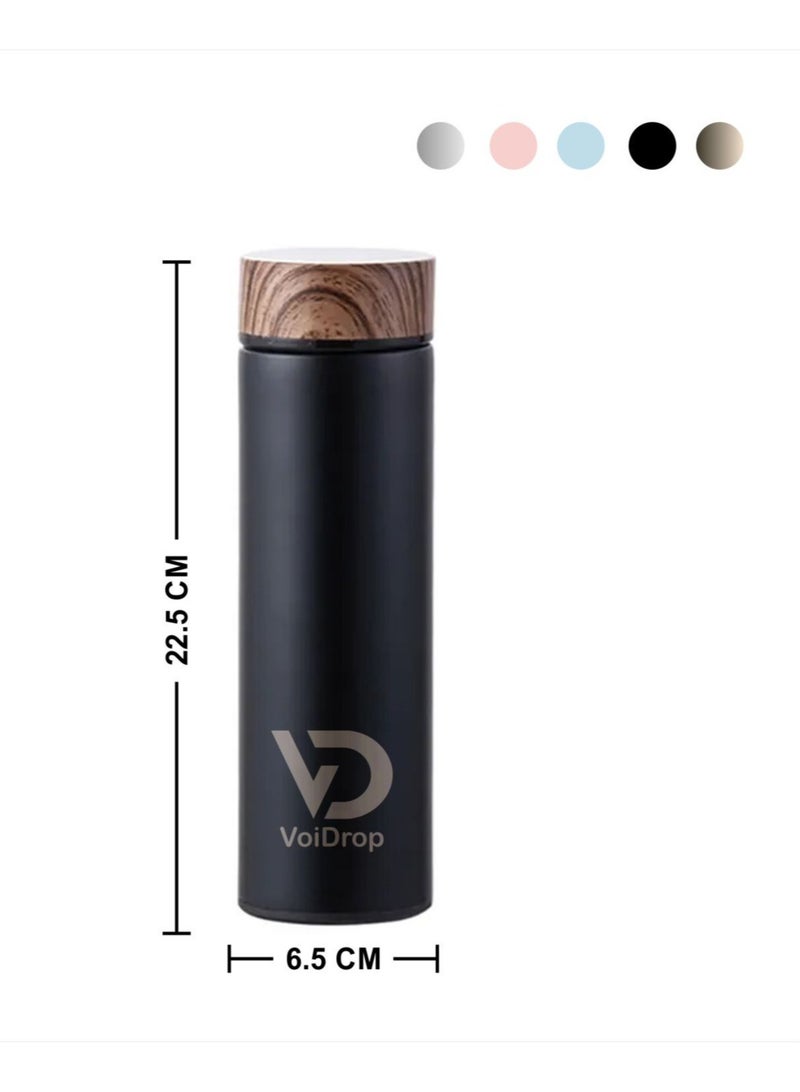 Insulated Water Bottle 500ml Stainless Steel Water Bottles Water Bottle With Wooden Design lid Water Filter bottle For Travel School Water Bottle Lightweight Water Bottle16OZ (Black)  - Image 2