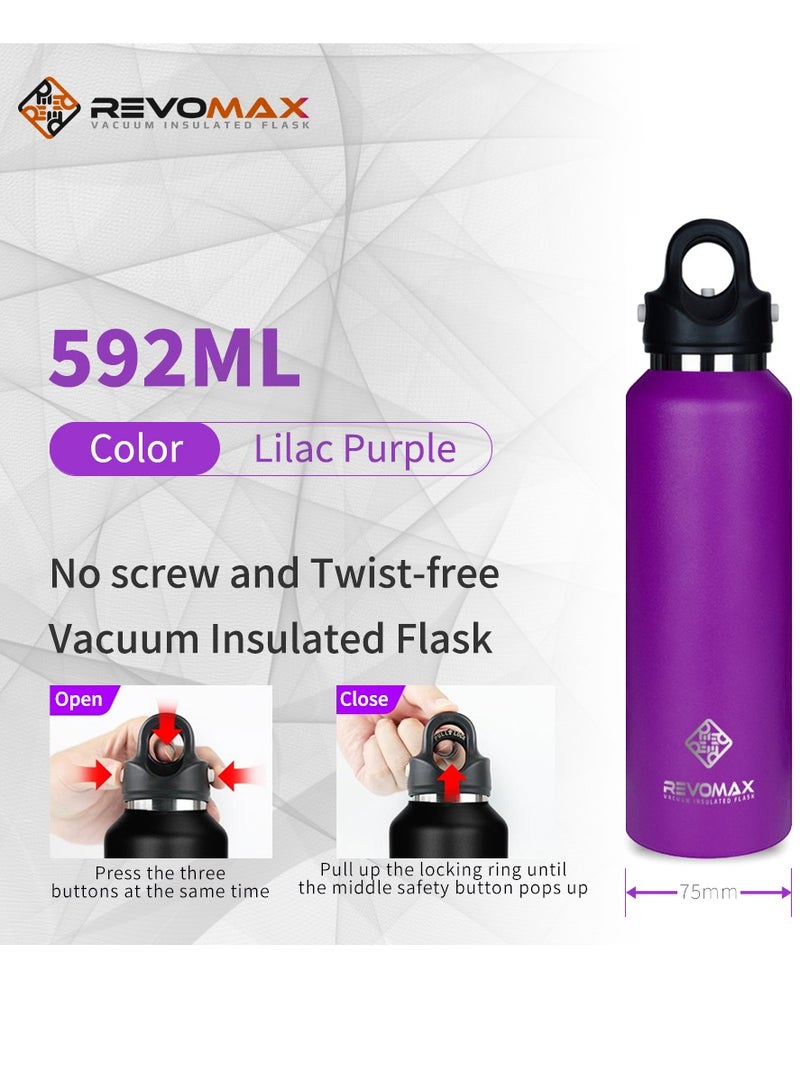 RevoMax REVOMAX Vacuum Insulated Flask  with Twist FREE Cap,20oz/592ml.Lilac Purple. - Image 2