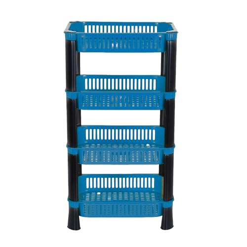 Leaffybezz Plastic Vegetable Trolley Rack for Kitchen Storage,Fruits Onion Potato Vegetable Stand,Storage Racks for Office (4 Layer,Blue) - Image 2