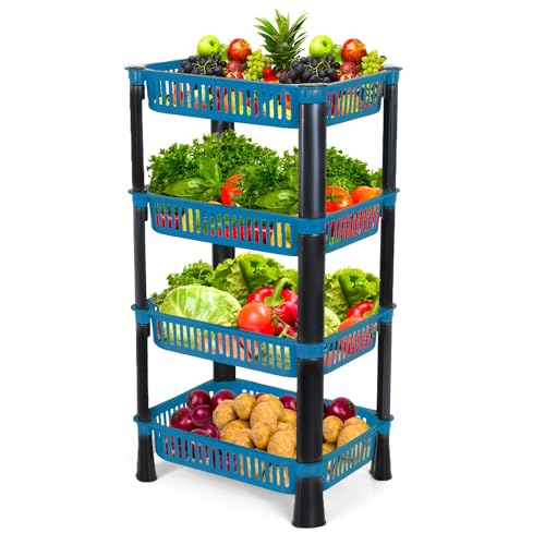 Leaffybezz Plastic Vegetable Trolley Rack for Kitchen Storage,Fruits Onion Potato Vegetable Stand,Storage Racks for Office (4 Layer,Blue) - Image 1