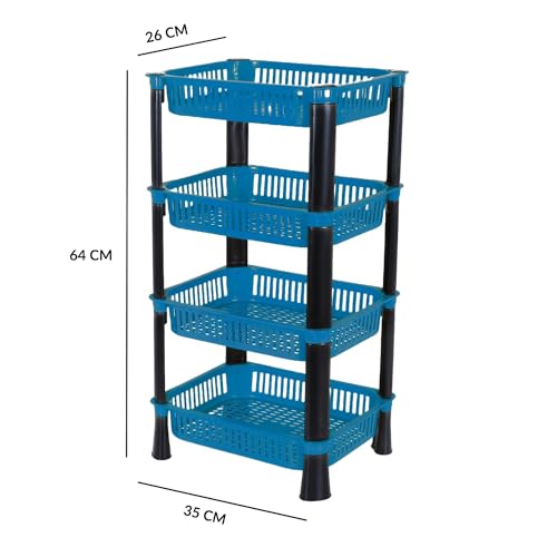 Leaffybezz Plastic Vegetable Trolley Rack for Kitchen Storage,Fruits Onion Potato Vegetable Stand,Storage Racks for Office (4 Layer,Blue) - Image 5