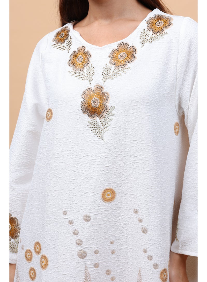 IKKXA Floral Details Classic Linen Jalabiya - Image 2