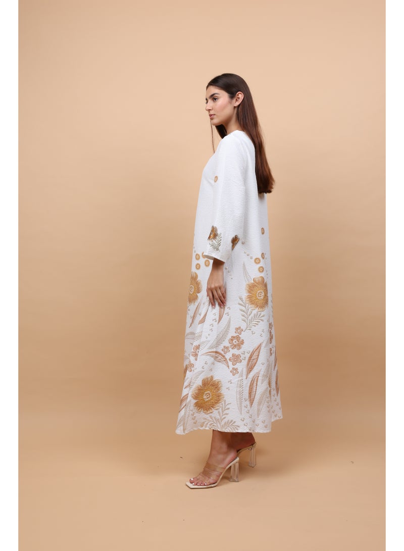 IKKXA Floral Details Classic Linen Jalabiya - Image 3