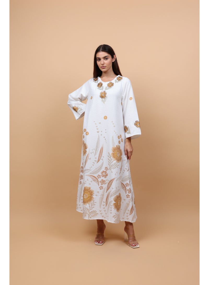 IKKXA Floral Details Classic Linen Jalabiya - Image 5