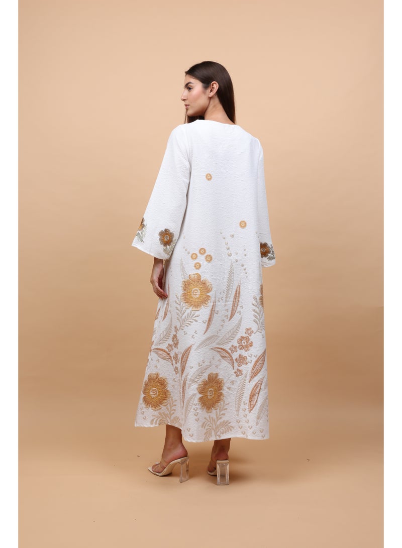 IKKXA Floral Details Classic Linen Jalabiya - Image 4