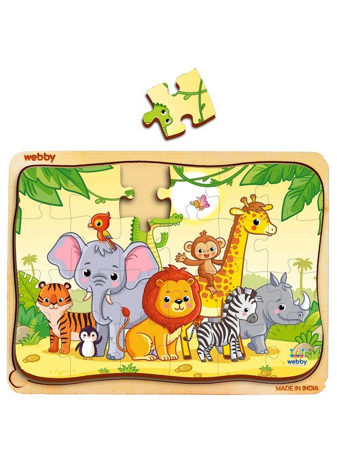 Webby Jungle Safari Wooden Jigsaw Puzzle, 24Pcs, Multicolor - Kids - Image 3
