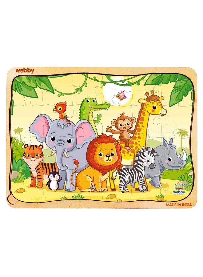 Webby Jungle Safari Wooden Jigsaw Puzzle, 24Pcs, Multicolor - Kids - Image 1