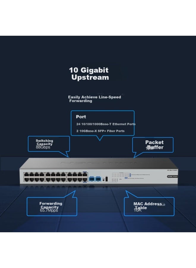 H3c 24-port Gigabit Switch, Enterprise-grade Switch, Network Splitter, Rack-mounted, 24 Gigabit Ethernet Ports + 2 10-gigabit Uplink Optical Ports, Mini S1226fx - Image 1