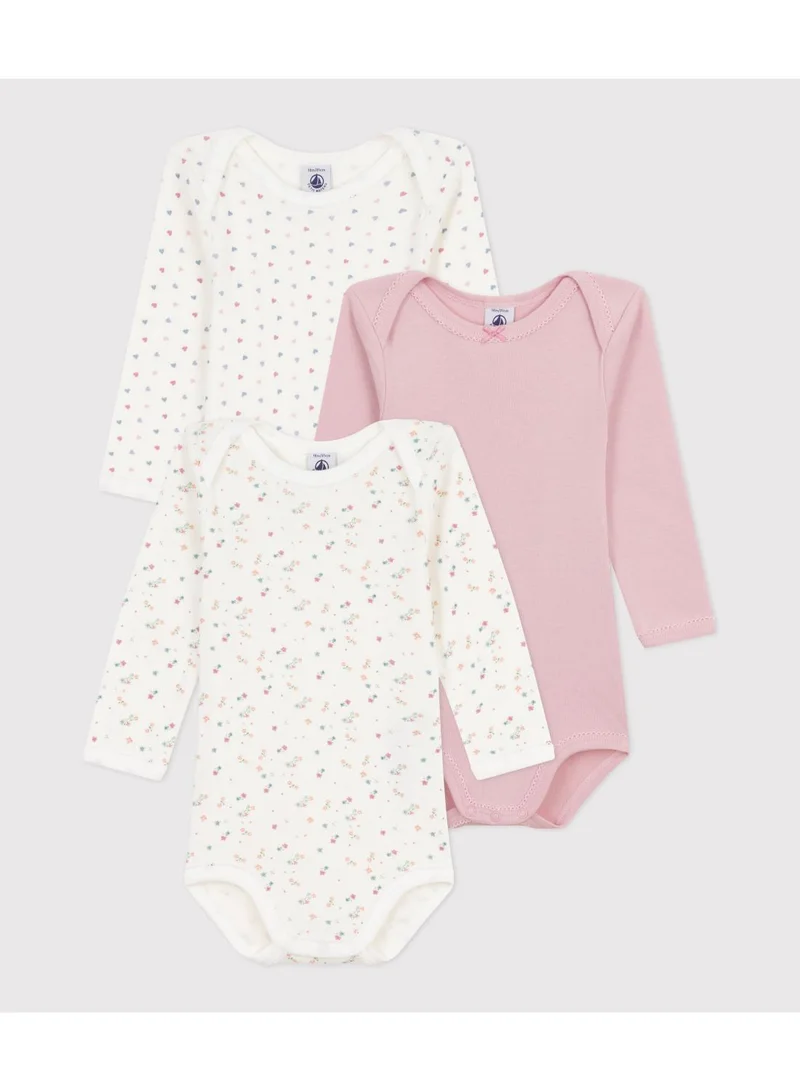Petit Bateau Pack of babies' long-sleeved floral-print cotton bodies