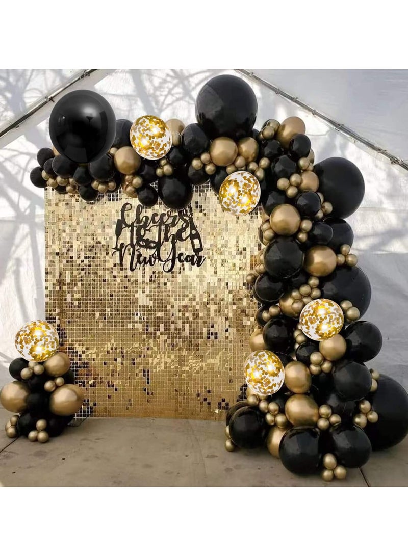 114pcs البالونات السوداء الممتازة مع البالونات الذهبية واللهجات الشفافة المتوهجة - مثالية لتزيين حفلة عيد الميلاد ، البالونات المجمعة في أحجام 12/10/5 بوصة ، البالونات الشفافة مع النقاط الذهبية ، البالونات الرابطة والخطوط المضمنة - مثالية للبالونات الحفلية والبالونات لعيد الميلاد والاحتفالات بالحدث - Image 1