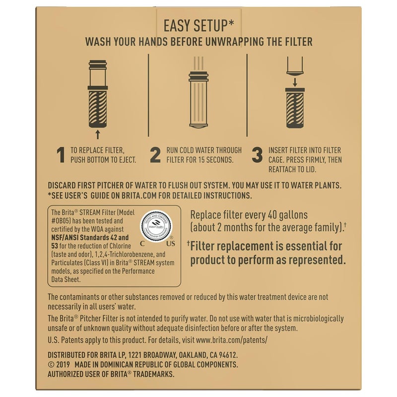 BRITA Stream Water Filter Replacements for Stream Pitchers and Dispensers, Lasts 2 Months, Reduces Chlorine Taste and Odor, 2 Count Room to room portable - Image 2