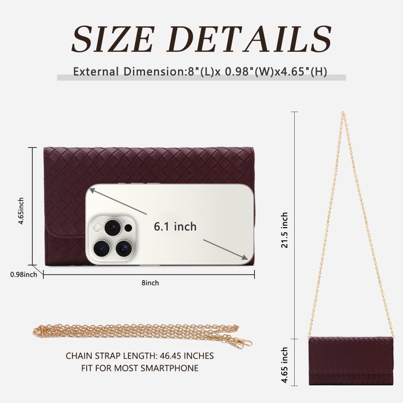 U+U Crossbody Bags for Women, Small Leather Bag with Removable Chain, Card Slots & Phone Pocket - Lightweight Purse Wallet (Burgundy) - Image 5