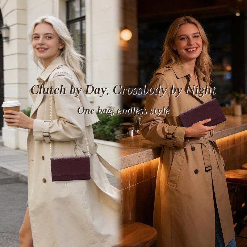 U+U Crossbody Bags for Women, Small Leather Bag with Removable Chain, Card Slots & Phone Pocket - Lightweight Purse Wallet (Burgundy) - Image 2