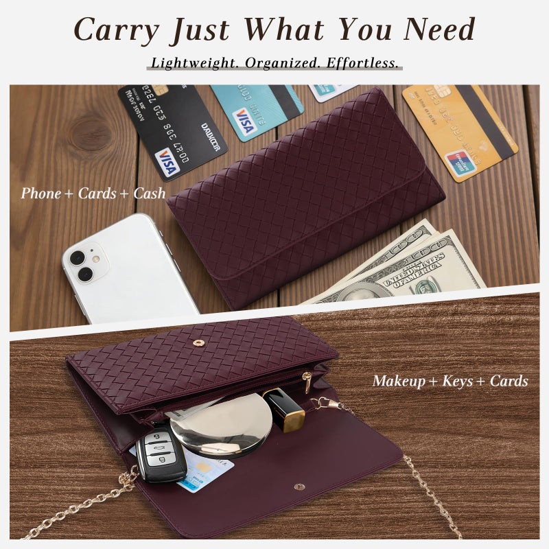 U+U Crossbody Bags for Women, Small Leather Bag with Removable Chain, Card Slots & Phone Pocket - Lightweight Purse Wallet (Burgundy) - Image 4