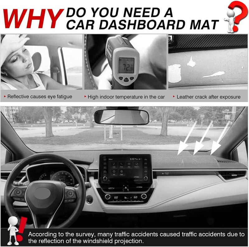 Autorder Indoor outdoor all-purpose fit Compatible with Dashboard Cover Mat Toyota Corolla 2019-2021 2022 2023 Accessories Flannel Dash Cover Nonslip Dashboard Mat Protector Sunshade No Glare Safe silicone build - Image 2