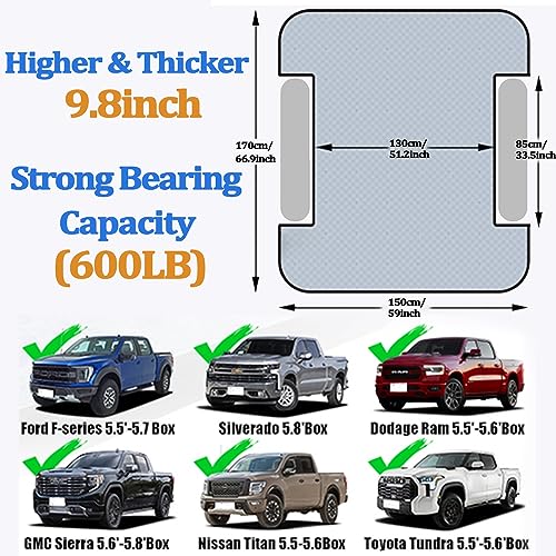 hufaut Camping Pickup Truck Bed Air Mattress Thicken Sleeping Pad for 5.5-5.8Ft Full-Size Short Truck Beds Outdoor Camping Car Travel(Navy Blue) - Image 5