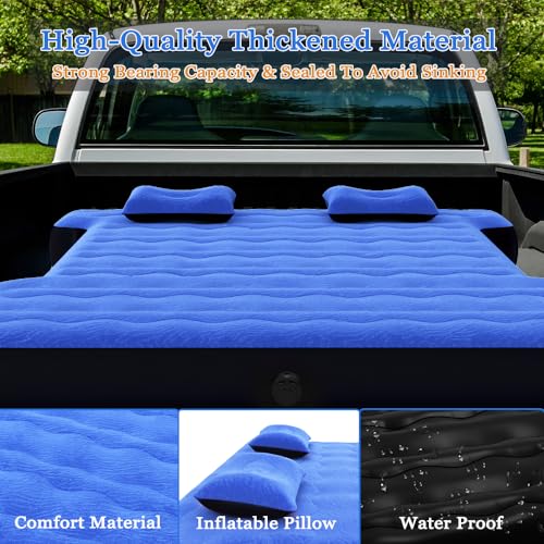 hufaut Camping Pickup Truck Bed Air Mattress Thicken Sleeping Pad for 5.5-5.8Ft Full-Size Short Truck Beds Outdoor Camping Car Travel(Navy Blue) - Image 3