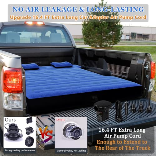 hufaut Camping Pickup Truck Bed Air Mattress Thicken Sleeping Pad for 5.5-5.8Ft Full-Size Short Truck Beds Outdoor Camping Car Travel(Navy Blue) - Image 2