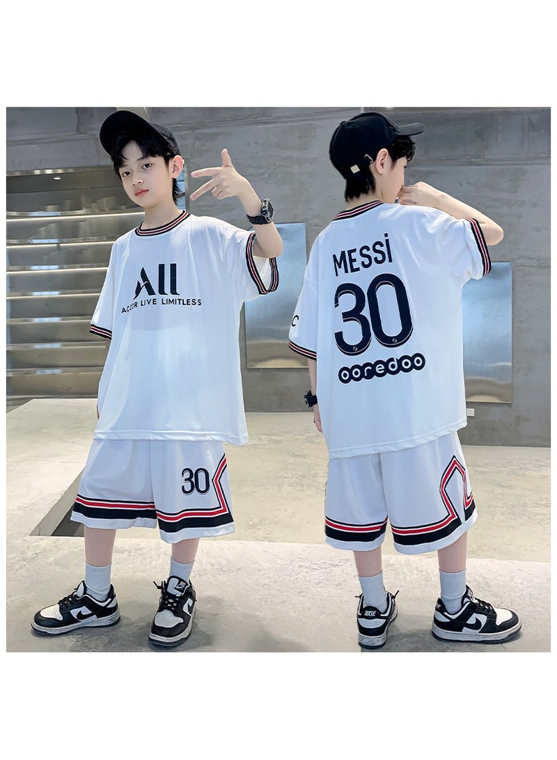 Cool Boy Fashion Print Sports Short Sleeved Shorts Set Suitable For Ages 5-15  - Image 1