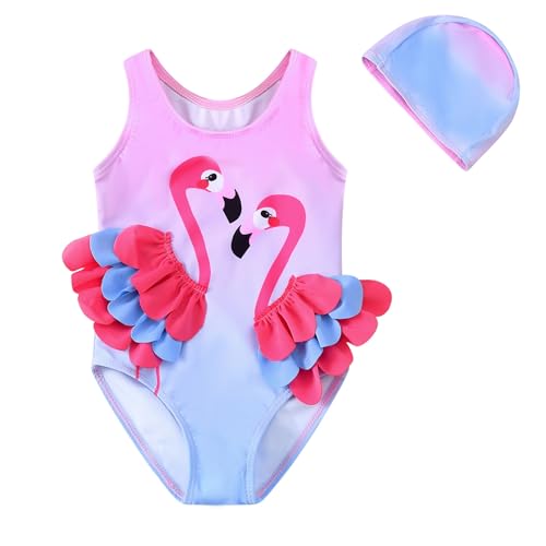 Kimjun Baby Girls One Piece Swimsuit Swimwear Toddler Kid Flamingo Bikini Bathing Suit Sunsuit Rash Guard pinkblue 80 - Image 1