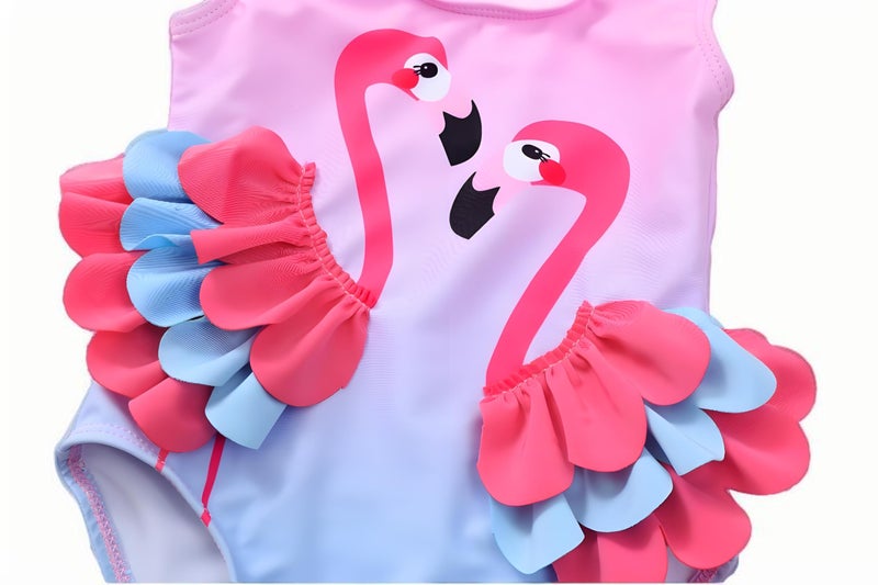 Kimjun Baby Girls One Piece Swimsuit Swimwear Toddler Kid Flamingo Bikini Bathing Suit Sunsuit Rash Guard pinkblue 80 - Image 4