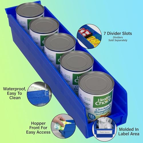 Akro-Mils 30128 Plastic Shelf Bins, Heavy Duty Storage Bins for Garage, Closet, and Drawer Organization, 18-Inch x 4-Inch x 4-Inch, Blue, 12-Pack - Image 3