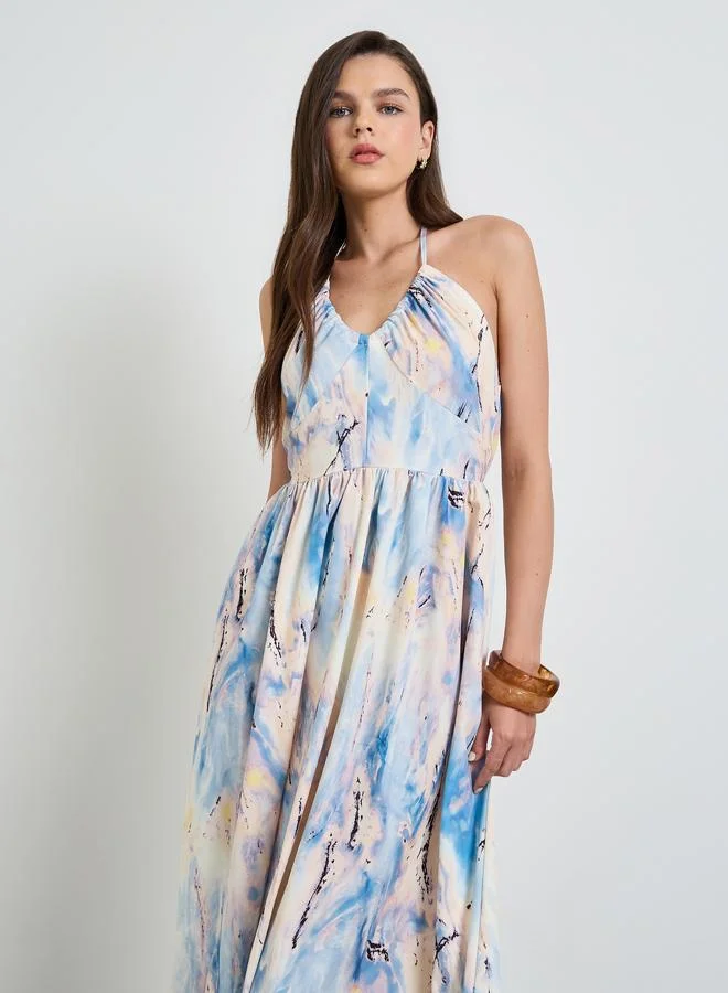 تايك تو Multi-Color Graphic Print Halter Neck A-Line Maxi Dress