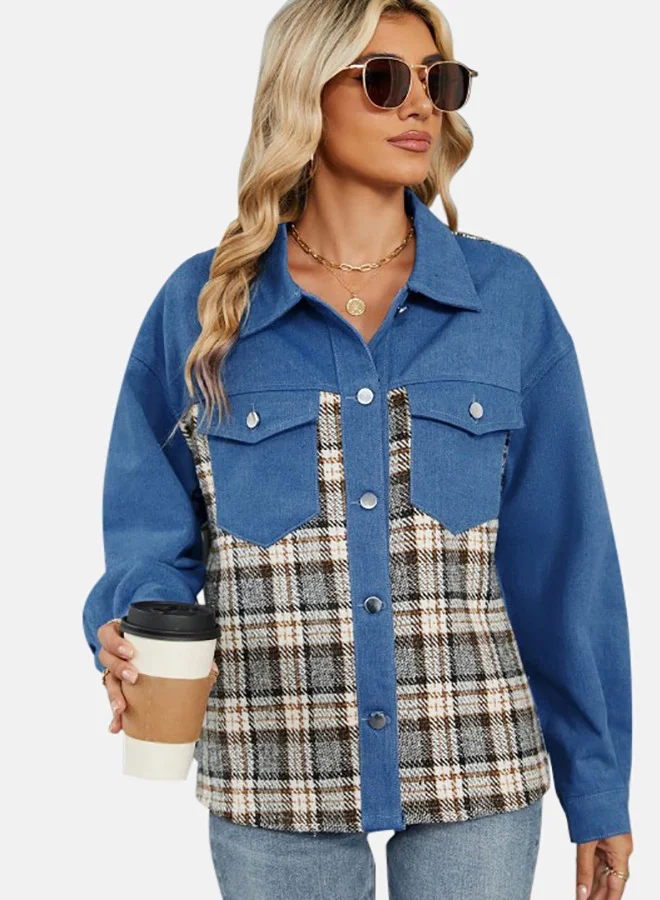 YUNIQEE Blue Collared Long Sleeve Denim Jacket