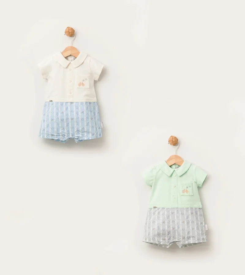Baby Hola Babyhola 100% Cotton Bicycle Embroidered Baby Boy Girl Shorts Summer Holiday Jumpsuit 13654