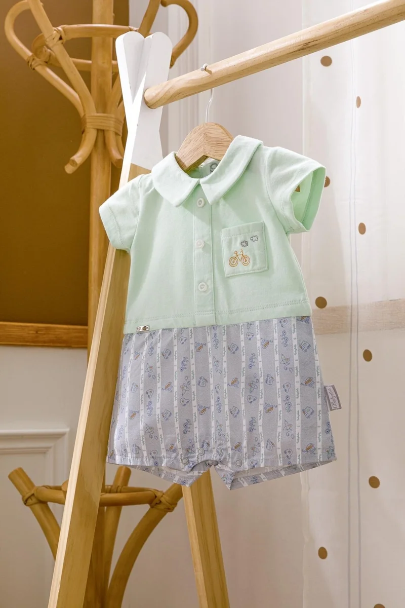 Baby Hola Babyhola 100% Cotton Bicycle Embroidered Baby Boy Girl Shorts Summer Holiday Jumpsuit 13654