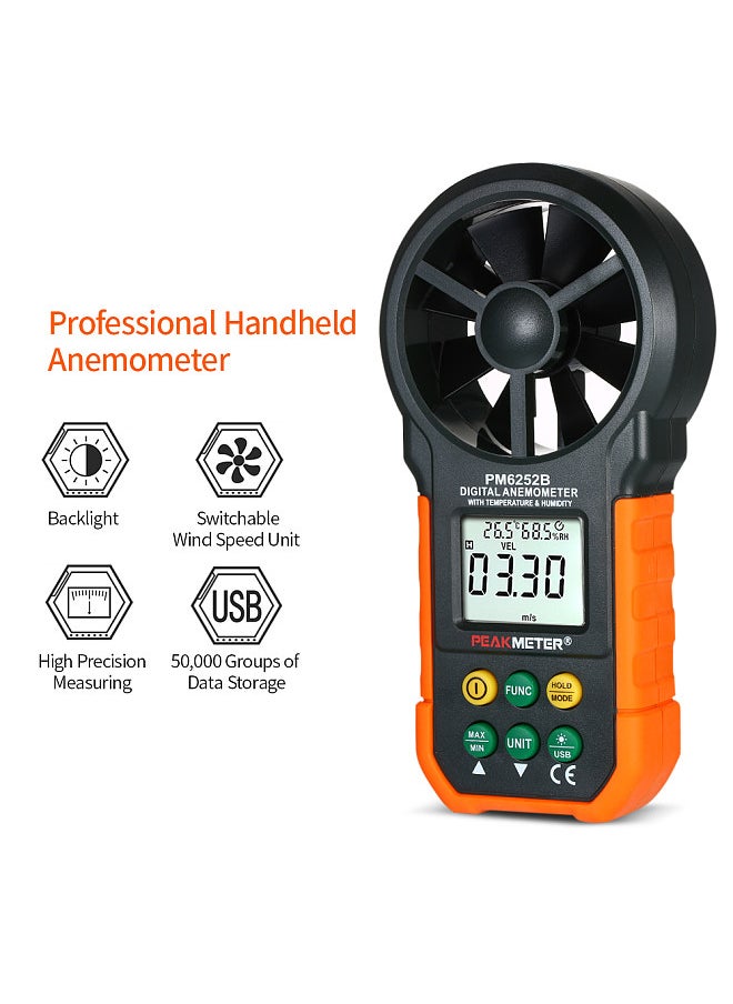 PEAKMETER - PEAKMETER Multifunction Digital Anemometer Professional Wind Speed Meter LCD Digital Anemometer Air Volume/Temperature/Humidity - Image 1