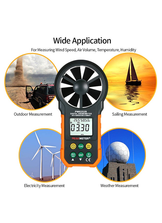 PEAKMETER - PEAKMETER Multifunction Digital Anemometer Professional Wind Speed Meter LCD Digital Anemometer Air Volume/Temperature/Humidity - Image 1