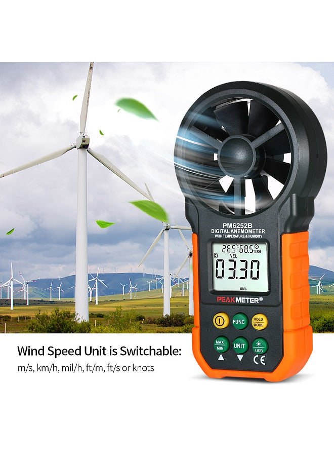 PEAKMETER - PEAKMETER Multifunction Digital Anemometer Professional Wind Speed Meter LCD Digital Anemometer Air Volume/Temperature/Humidity - Image 1