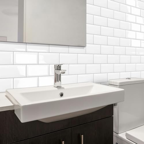 DEWOO 10 Thick White Subway Tile Peel and Stick Backsplash Self-Adhesive Wall Tiles for Kitchen and Bathroom - Image 3