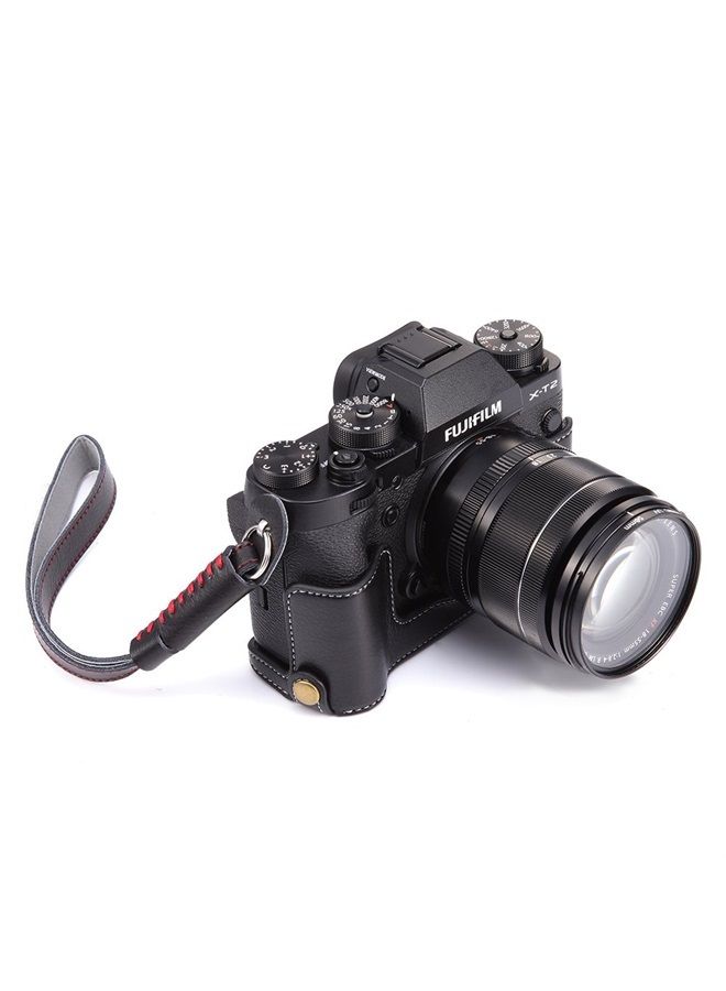 BolinUS X-T2 X-T3 Case, BolinUS Handmade Genuine Real Leather Half Camera Case Bag Cover for Fujifilm X-T2 Fuji XT2 Bottom Opening Version Hand Strap -Black - Image 4