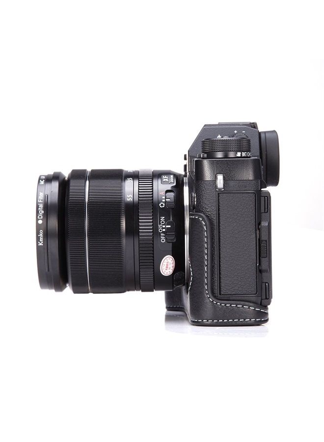 BolinUS X-T2 X-T3 Case, BolinUS Handmade Genuine Real Leather Half Camera Case Bag Cover for Fujifilm X-T2 Fuji XT2 Bottom Opening Version Hand Strap -Black - Image 3