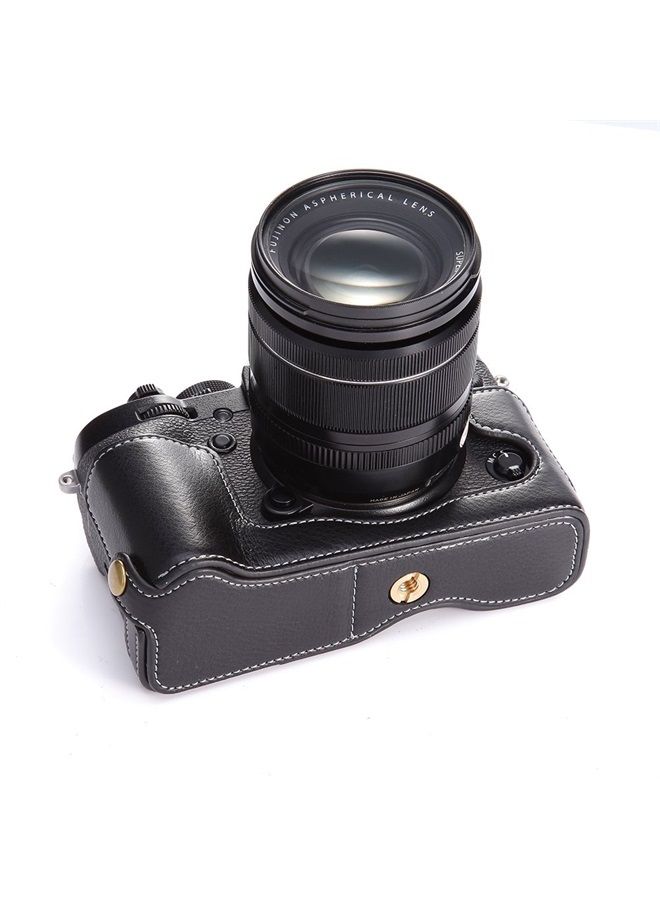 BolinUS X-T2 X-T3 Case, BolinUS Handmade Genuine Real Leather Half Camera Case Bag Cover for Fujifilm X-T2 Fuji XT2 Bottom Opening Version Hand Strap -Black - Image 1