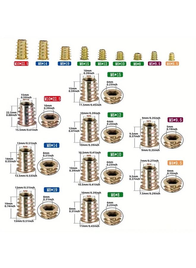 130pcs M4 M5 M6 M8 M10 Threaded Inserts Nut Combination Tool Kit for Wooden Furniture Zinc Alloy Bolt Fastener Connector Hex Socket Screw Insert - Image 5