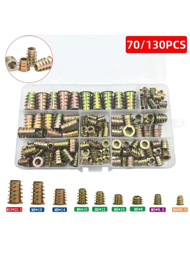 130pcs M4 M5 M6 M8 M10 Threaded Inserts Nut Combination Tool Kit for Wooden Furniture Zinc Alloy Bolt Fastener Connector Hex Socket Screw Insert - Image 2