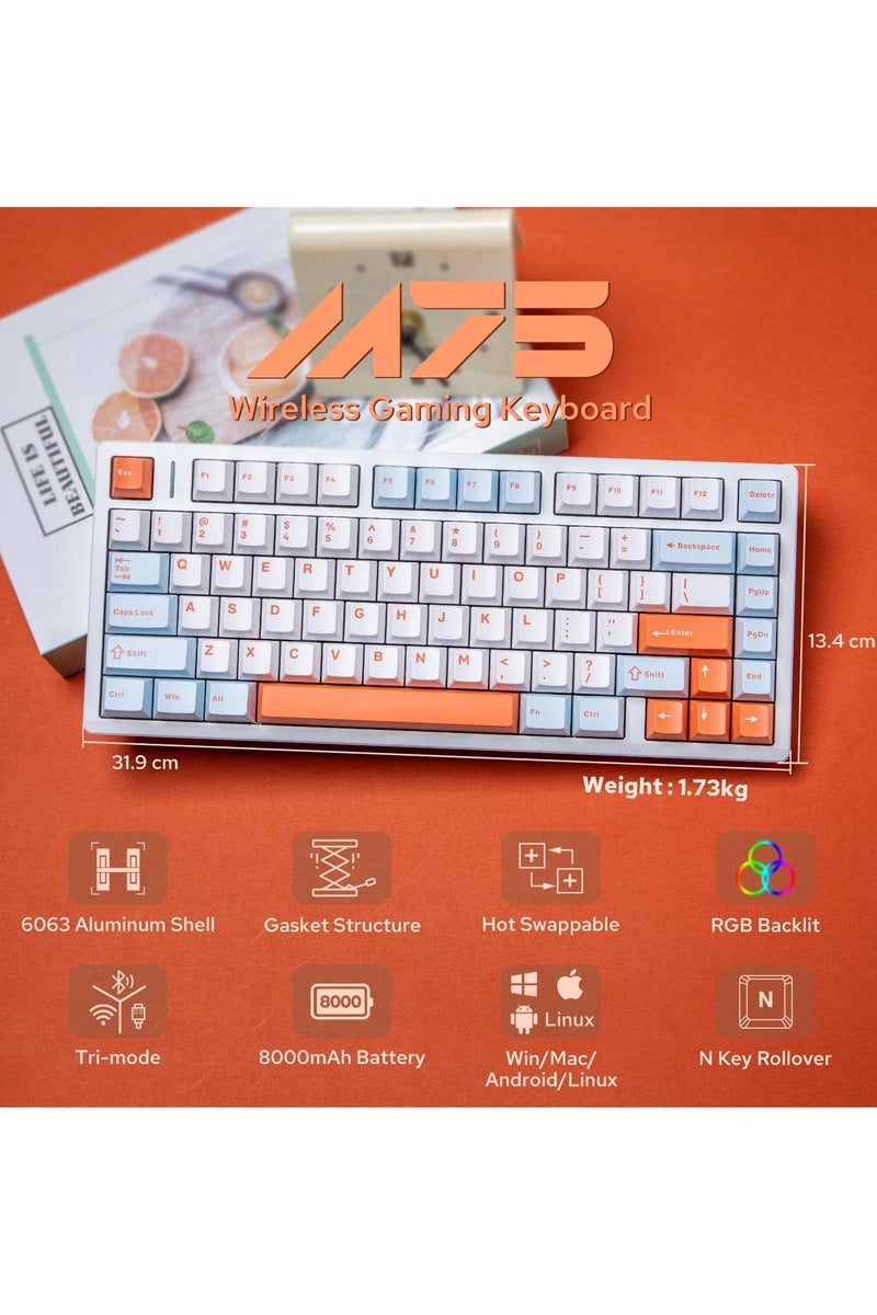 AULA M75 Wireless Gaming Keyboard with 8000mAh Battery, 75% CNC Aluminum Mechanical Keyboard, Hot Swappable Creamy Keyboard, RGB Backlight, NKRO for Games/Office - Image 2