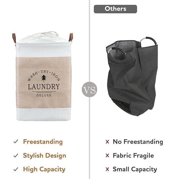 KEYOZA 14x22 Laundry Hamper Collapsible Storage Basket With Easy Carry Handles Waterproof Round Cotton Linen for Baby Products Toys Bedroom Hamper Khaki ThickenedLarge - Image 3