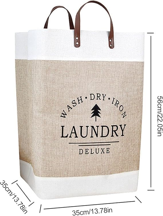 KEYOZA 14x22 Laundry Hamper Collapsible Storage Basket With Easy Carry Handles Waterproof Round Cotton Linen for Baby Products Toys Bedroom Hamper Khaki ThickenedLarge - Image 4