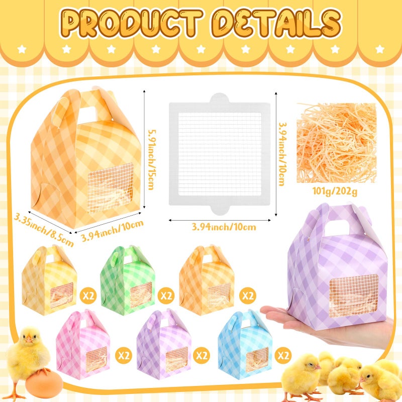 YooNotee 12 Pcs Easter Chicken Party Favor Set Easter Adopt a Chick Party Favors Treat Boxes with Window Foldable Treat Boxes with Raffia Grass and Net for Adopt a Farm Animal Basket Fillers - Image 2