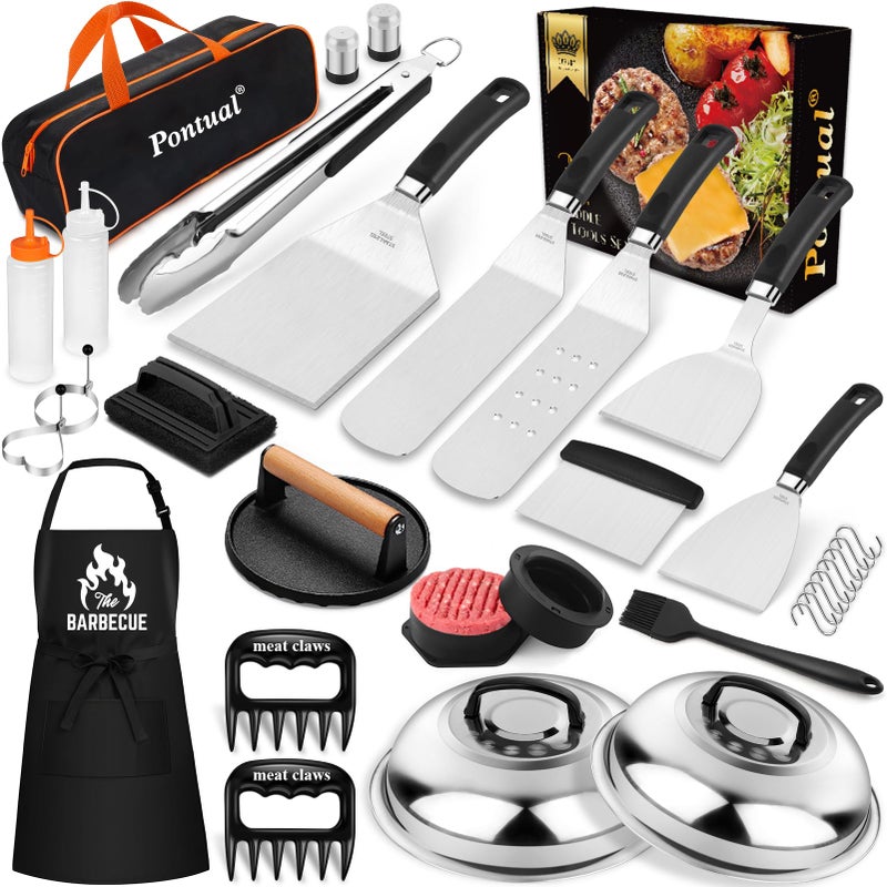 Pontual 31PCS Griddle Accessories Kit for Blackstone, Flat Top Hibachi Grill Spatula Set with 2 Melting Domes, Burger Press, Patty Maker and Apron, Professional Teppanyaki Tools Gifts for Outdoor BBQ - Image 1