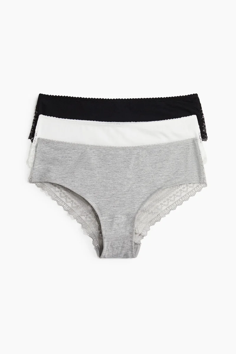 H&M 3-pack cotton and lace hipster briefs