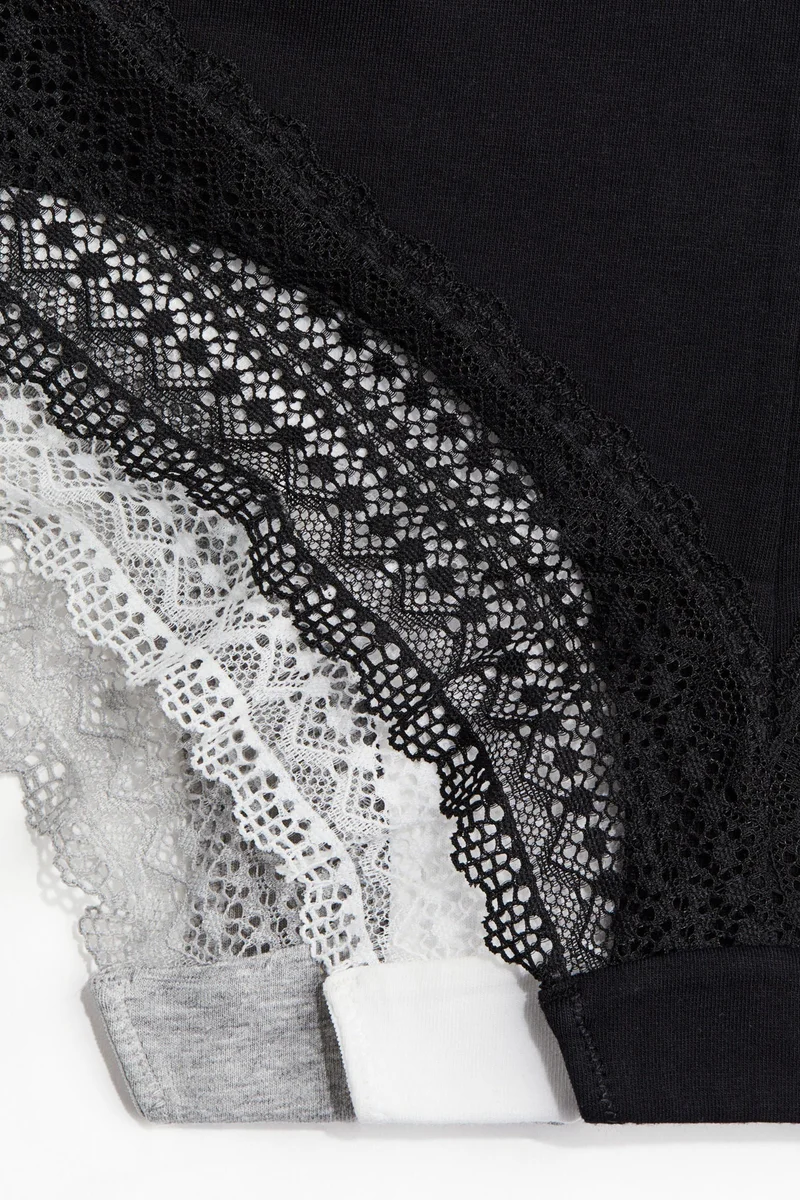 H&M 3-pack cotton and lace hipster briefs