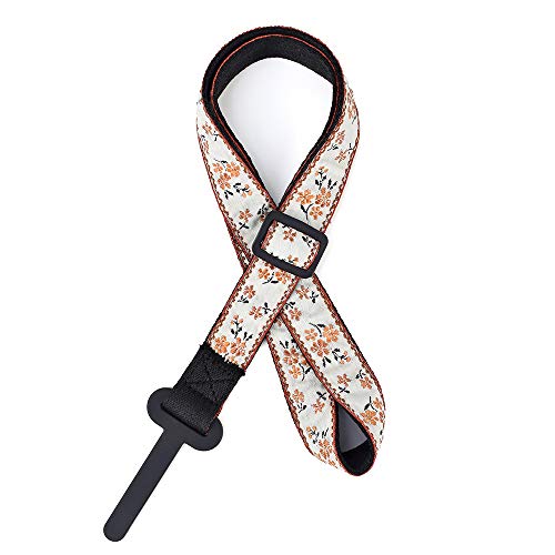 CLOUDMUSIC Ukulele Strap Clip On No Drill J Hook For Soprano Concert Tenor Baritone With Hawaiian Colorful Floral Pattern (Orange Flowers In Breige) - Image 4